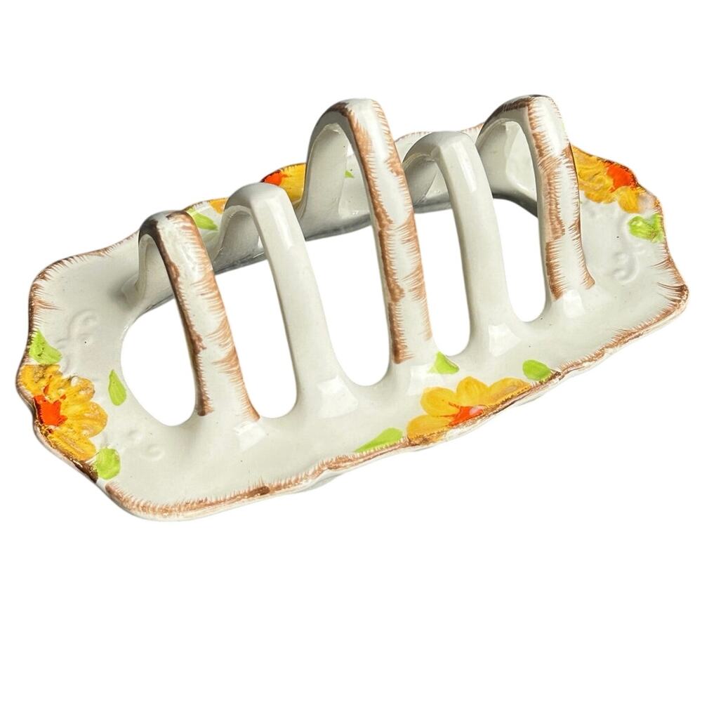 Vintage 1930s ceramic toast rack mail sorter napkin holder floral 7.5” Victorian